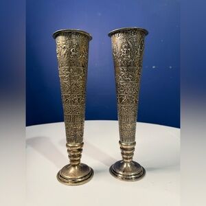 Vintage crafted silver plated bud vases